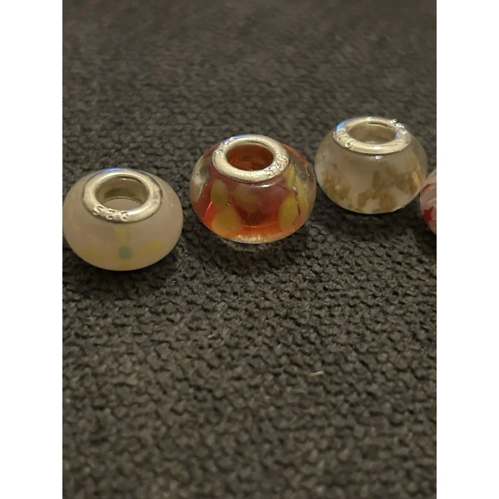 Lot of 6 Sterling Silver Core Bracelet Charm Beads Lampwork Glass Style 925 5